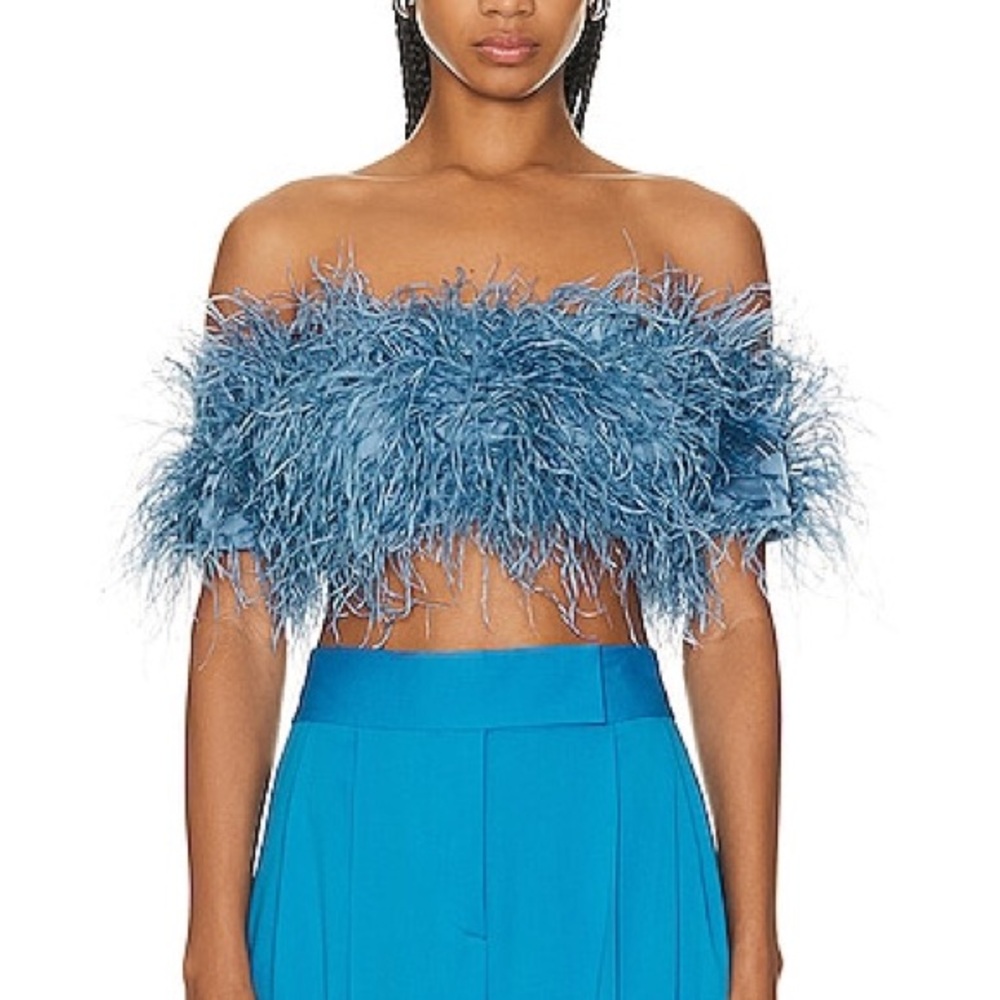 NWT! Cult Gaia River Blue Feathered Top